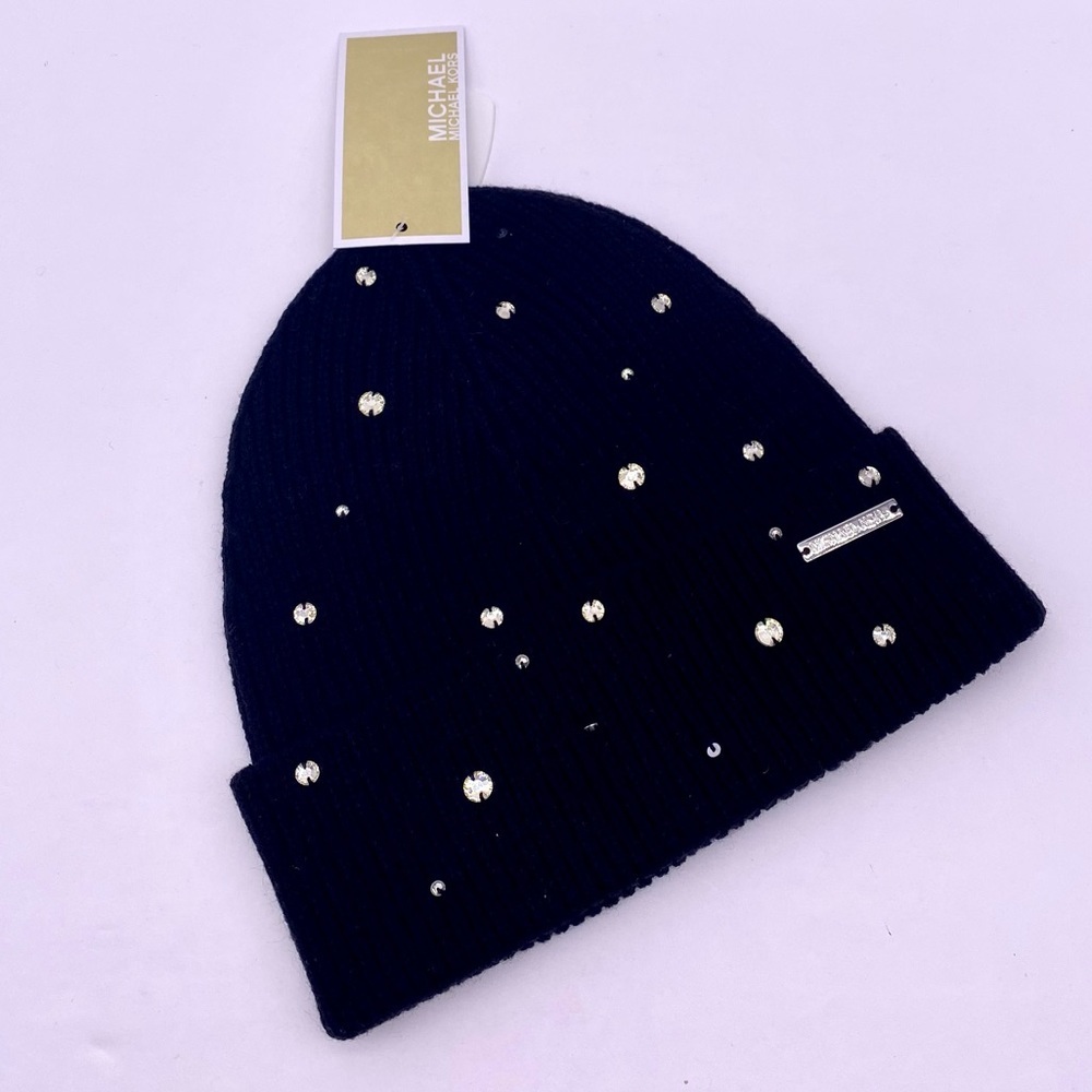 Michael Kors Crystal Embellished Logo Beanie Hat and Gloves Set Acrylic - Picture 4 of 11
